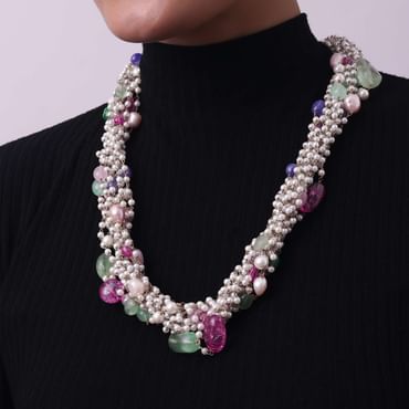 Multicolor Beaded Mala In Gold Finish