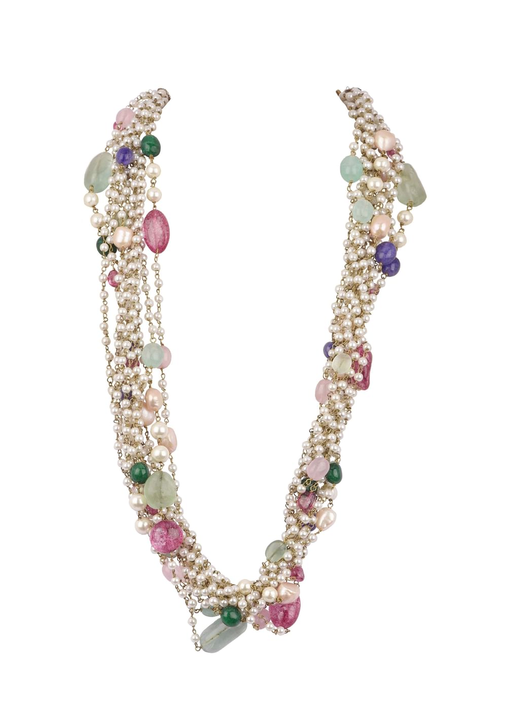 Multicolor Beaded Mala In Gold Finish