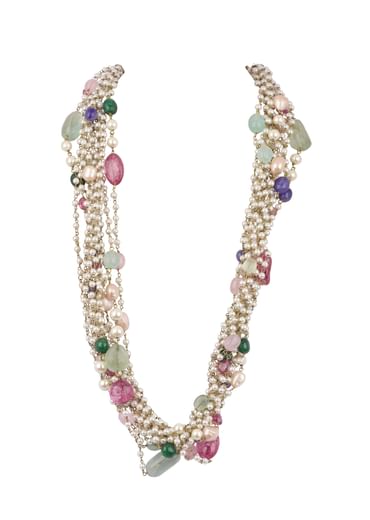 Multicolor Beaded Mala In Gold Finish