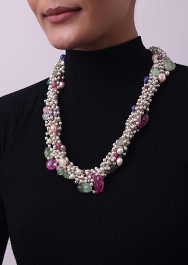Multicolor Beaded Mala In Gold Finish