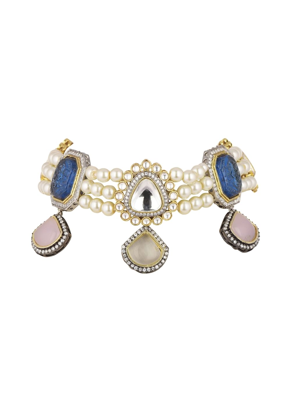 Multicolor Choker And Earring Set In Two Tone Finish