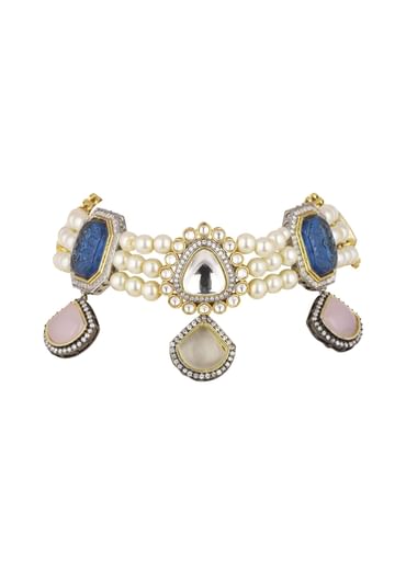 Multicolor Choker And Earring Set In Two Tone Finish