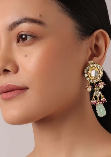 Multicolor Choker Set With Bead Drops And Studded Kundan Polki