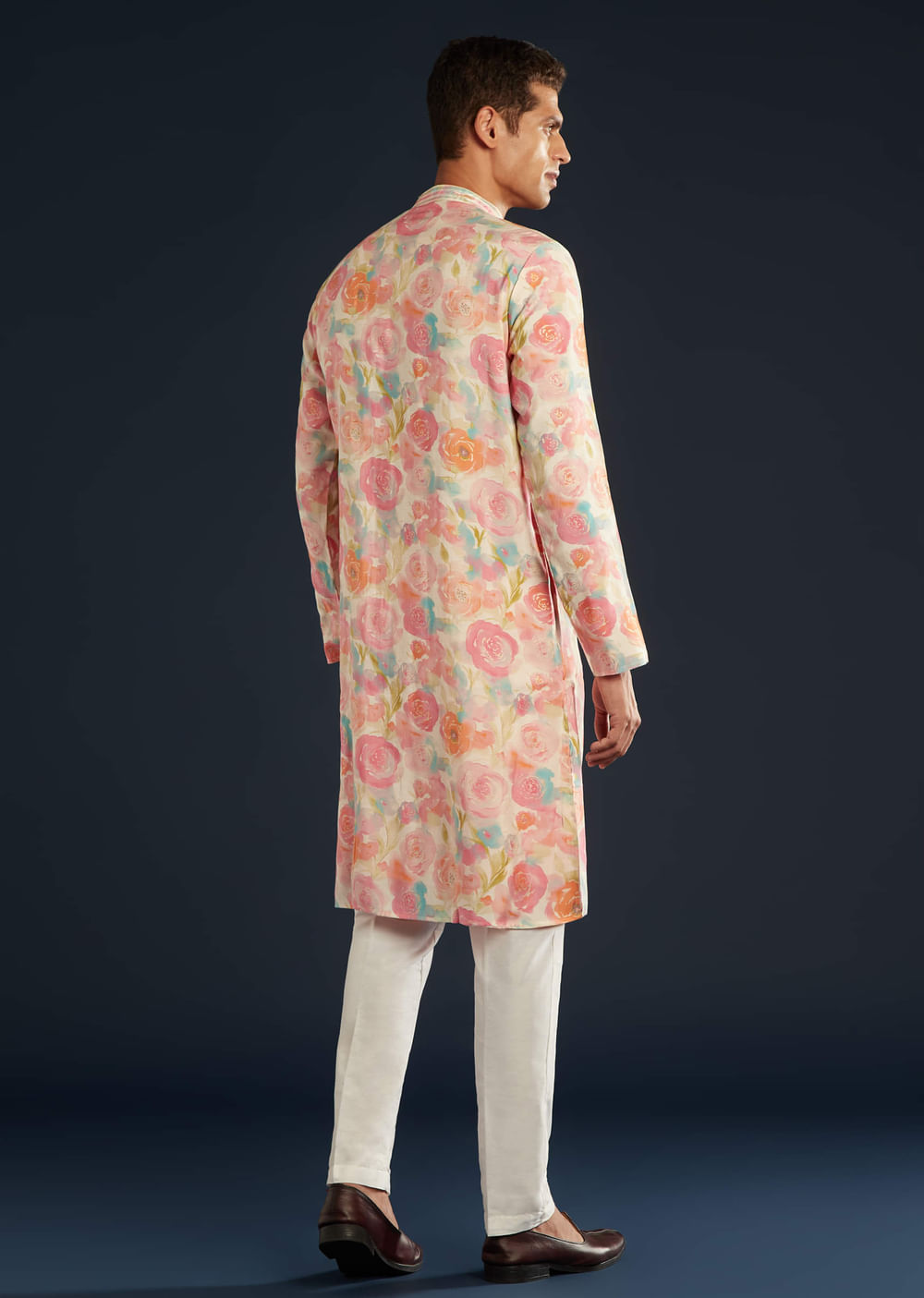 Multicolor Floral Print Silk Kurta and Pant Set