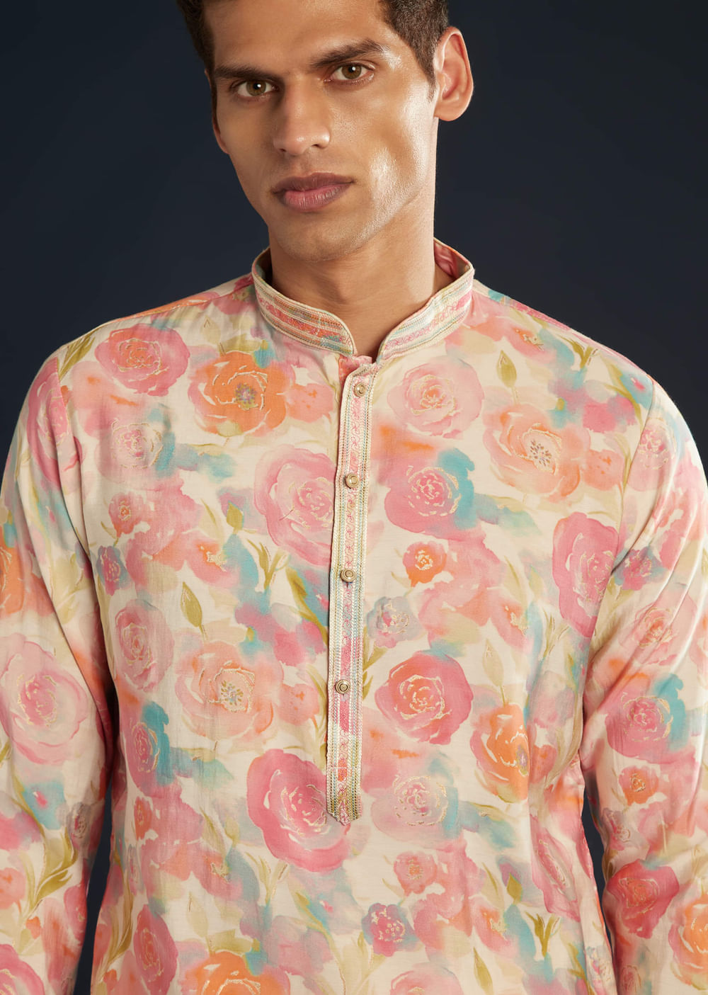 Multicolor Floral Print Silk Kurta and Pant Set