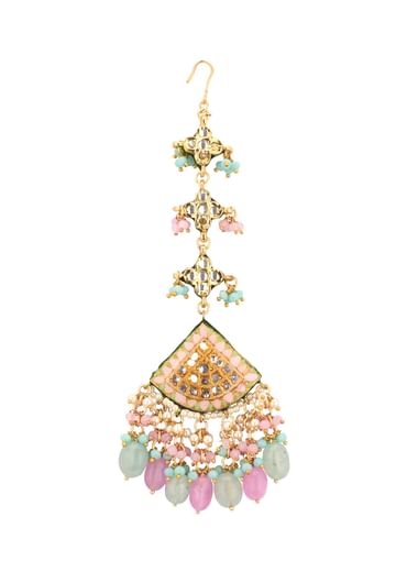 Multicolor Gold-Finish Kundan Choker Necklace Set With Colourful Meenakari Work And Stones In Mix Metal