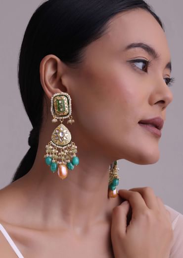 Multicolor Gold-Finish Kundan Choker Necklace Set With Colourful Meenakari Work And Drop-Stones In Mix Metal