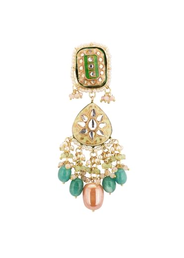 Multicolor Gold-Finish Kundan Choker Necklace Set With Colourful Meenakari Work And Drop-Stones In Mix Metal