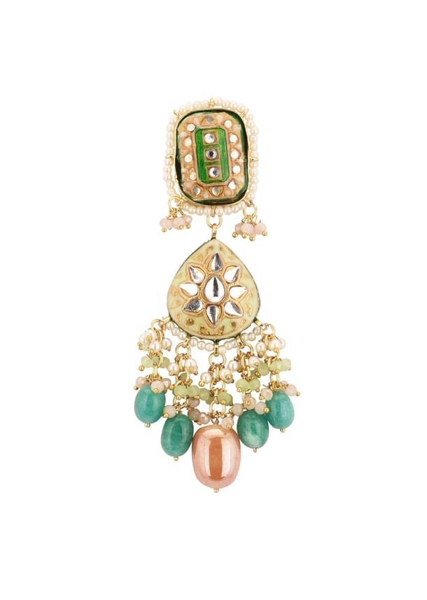 Multicolor Gold-Finish Kundan Choker Necklace Set With Colourful Meenakari Work And Drop-Stones In Mix Metal Multicolor Gold-Finish Kundan Choker Necklace Set With Colourful Meenakari Work And Drop-Stones In Mix Metal