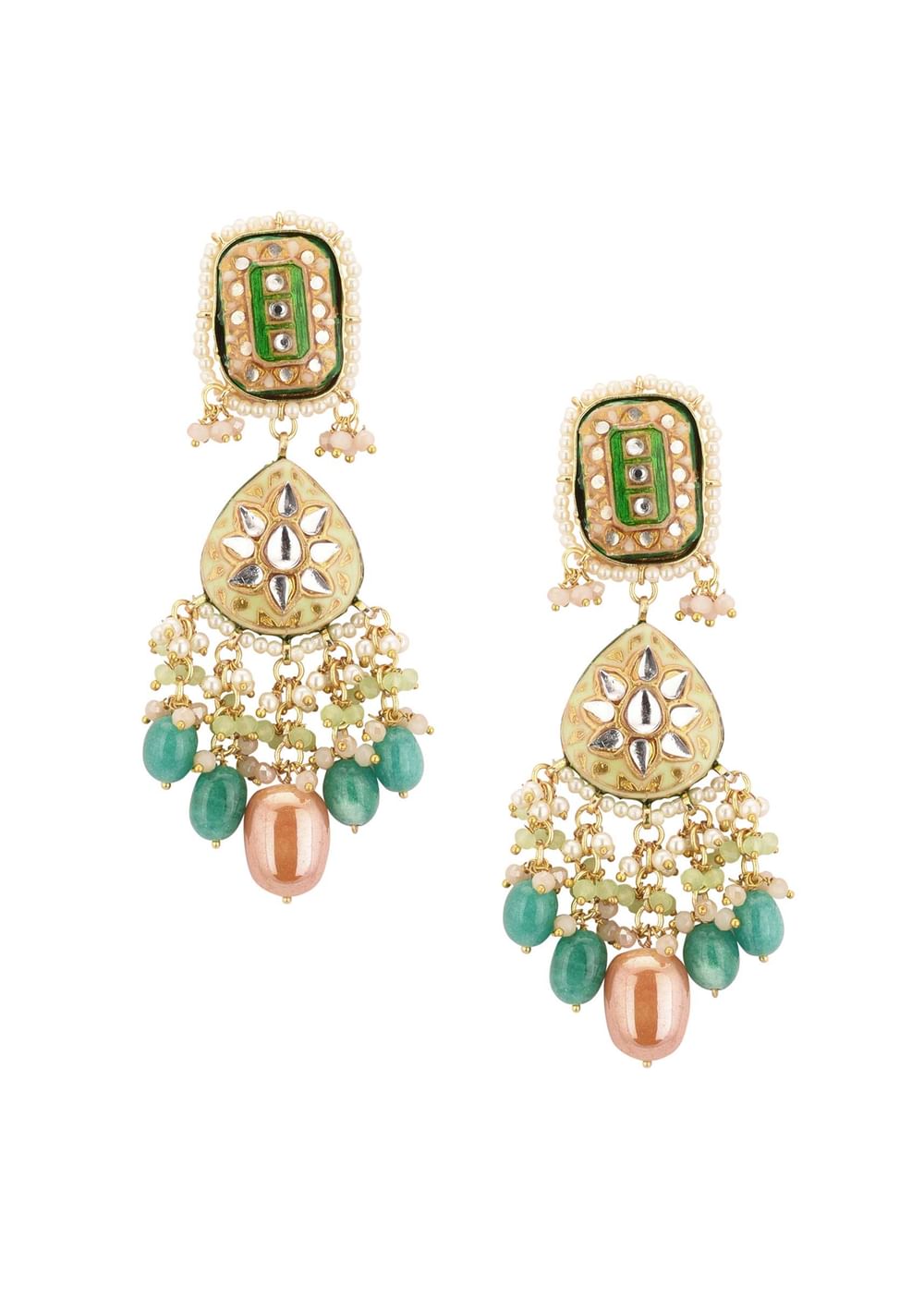 Multicolor Gold-Finish Kundan Choker Necklace Set With Colourful Meenakari Work And Drop-Stones In Mix Metal