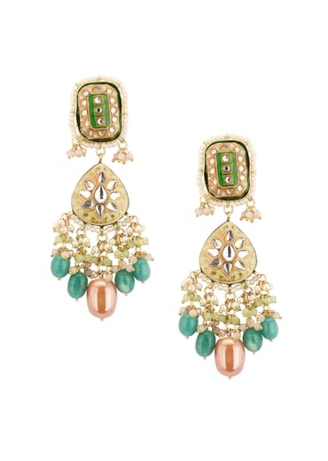 Multicolor Gold-Finish Kundan Choker Necklace Set With Colourful Meenakari Work And Drop-Stones In Mix Metal