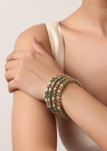 Multicolor Kundan Bangles With Encrusted Stones (Set of 4)