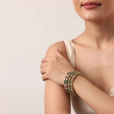 Multicolor Kundan Bangles With Encrusted Stones (Set of 4)