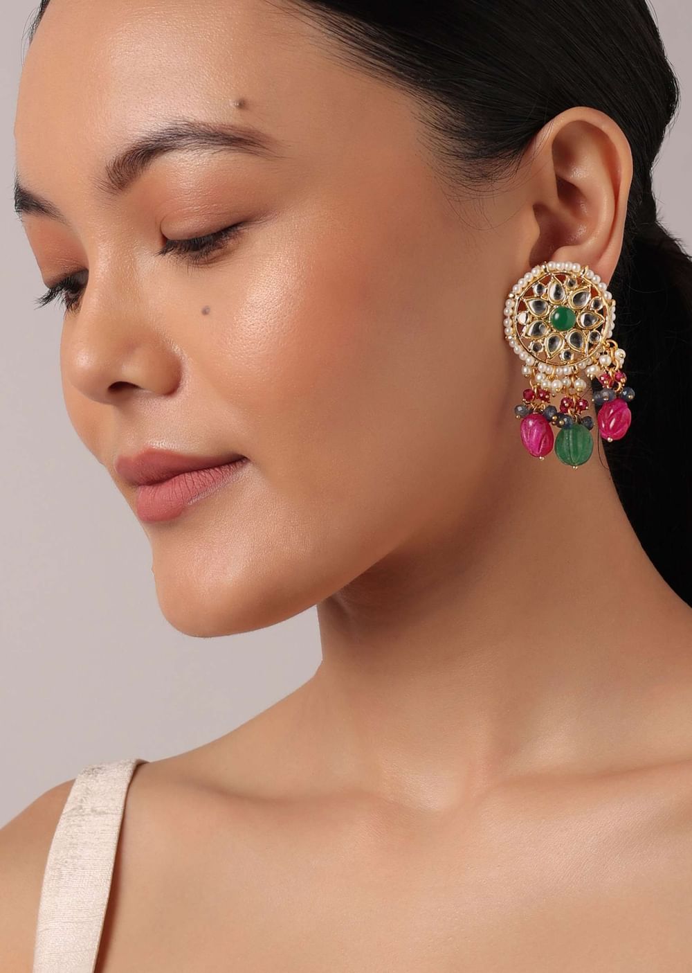 Multicolor Kundan Choker And Drop Earrings