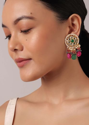 Multicolor Kundan Choker And Drop Earrings