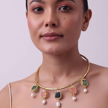 Multicolor Kundan Necklace With Dangling Stones