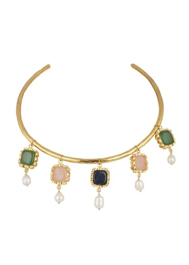 Multicolor Kundan Necklace With Dangling Stones