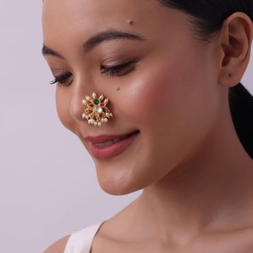 Multicolor Kundan Studded Nath In Gold Finish Mix Metal