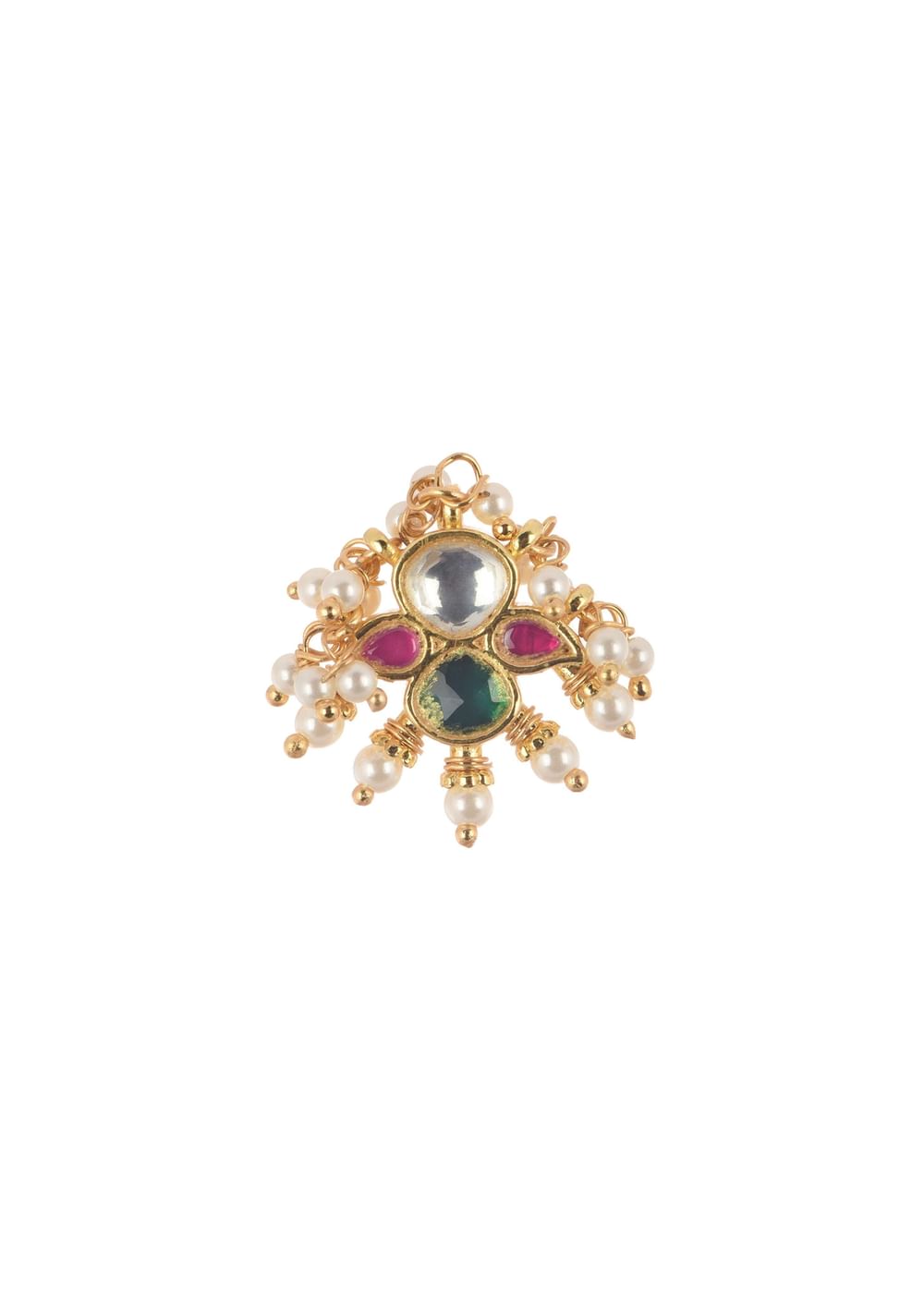 Multicolor Kundan Studded Nath In Gold Finish Mix Metal