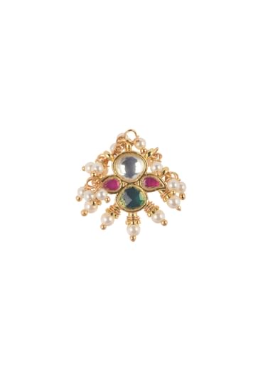 Multicolor Kundan Studded Nath In Gold Finish Mix Metal