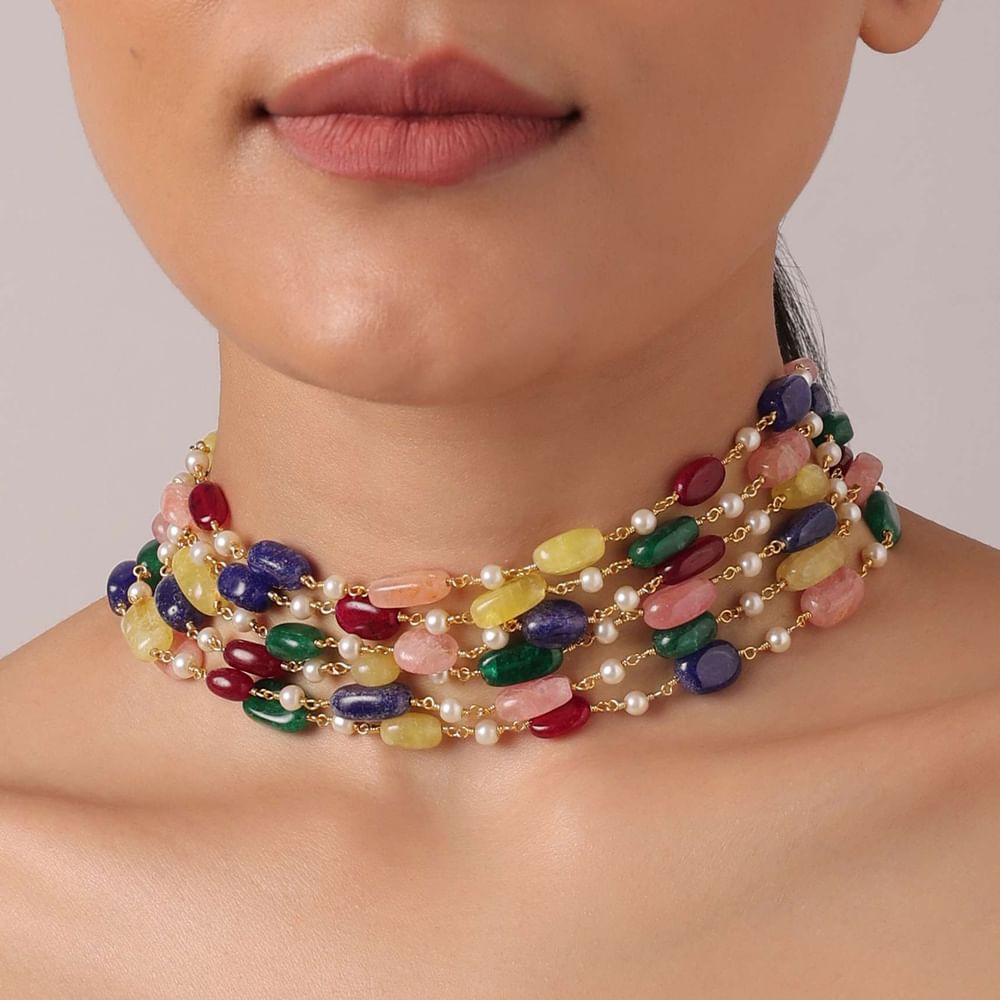 Multicolor Layered Beaded Choker Set