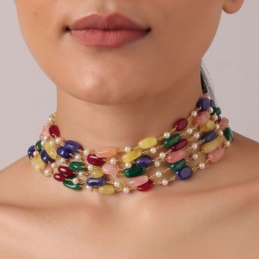Multicolor Layered Beaded Choker Set