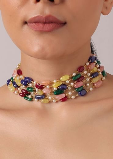 Multicolor Layered Beaded Choker Set