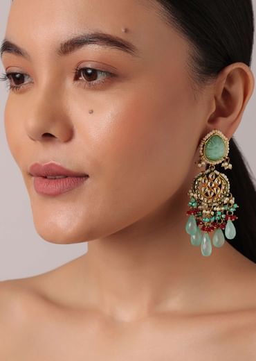 Multicolor Pendant Choker Set With Green Bead Drops And Meenakari Work