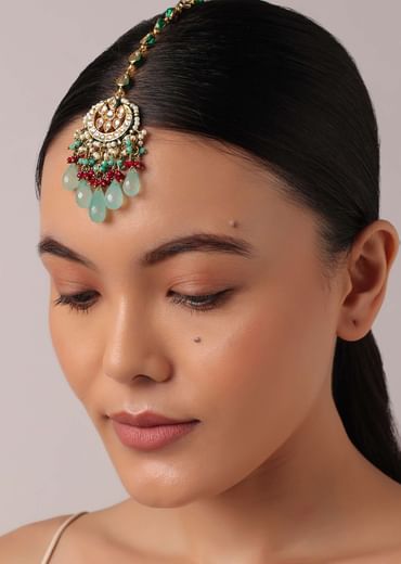 Multicolor Pendant Choker Set With Green Bead Drops And Meenakari Work