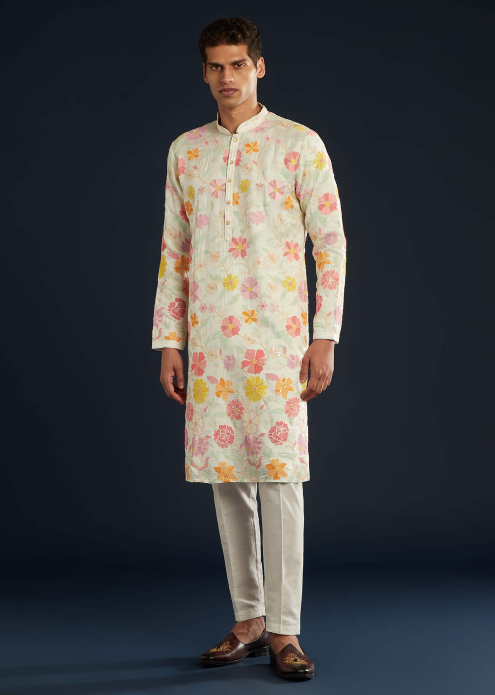 Multicolor Printed Silk Kurta and Pant Set