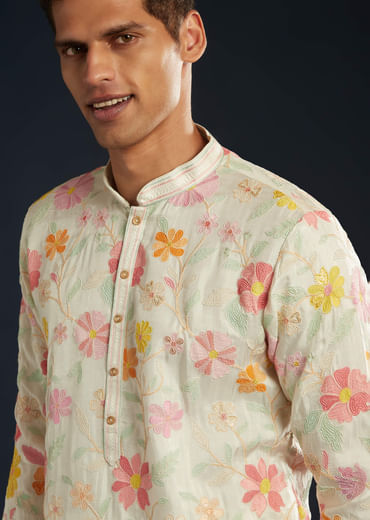 Multicolor Printed Silk Kurta and Pant Set