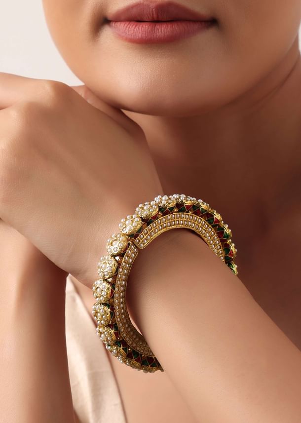 Multicolor Rajwadi Bangle With Kundan Stones And Meenakari Multicolor Rajwadi Bangle With Kundan Stones And Meenakari