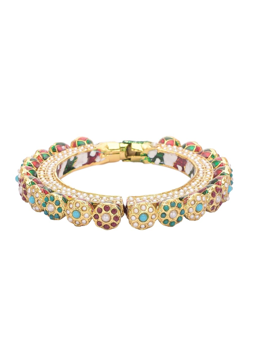 Multicolor Rajwadi Style Kada Bangle With Kundan And Meenakari