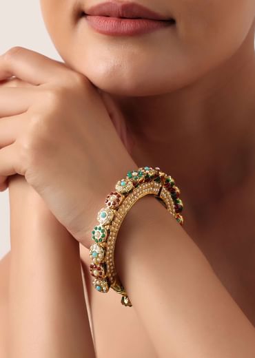 Multicolor Rajwadi Style Kada Bangle With Kundan And Meenakari