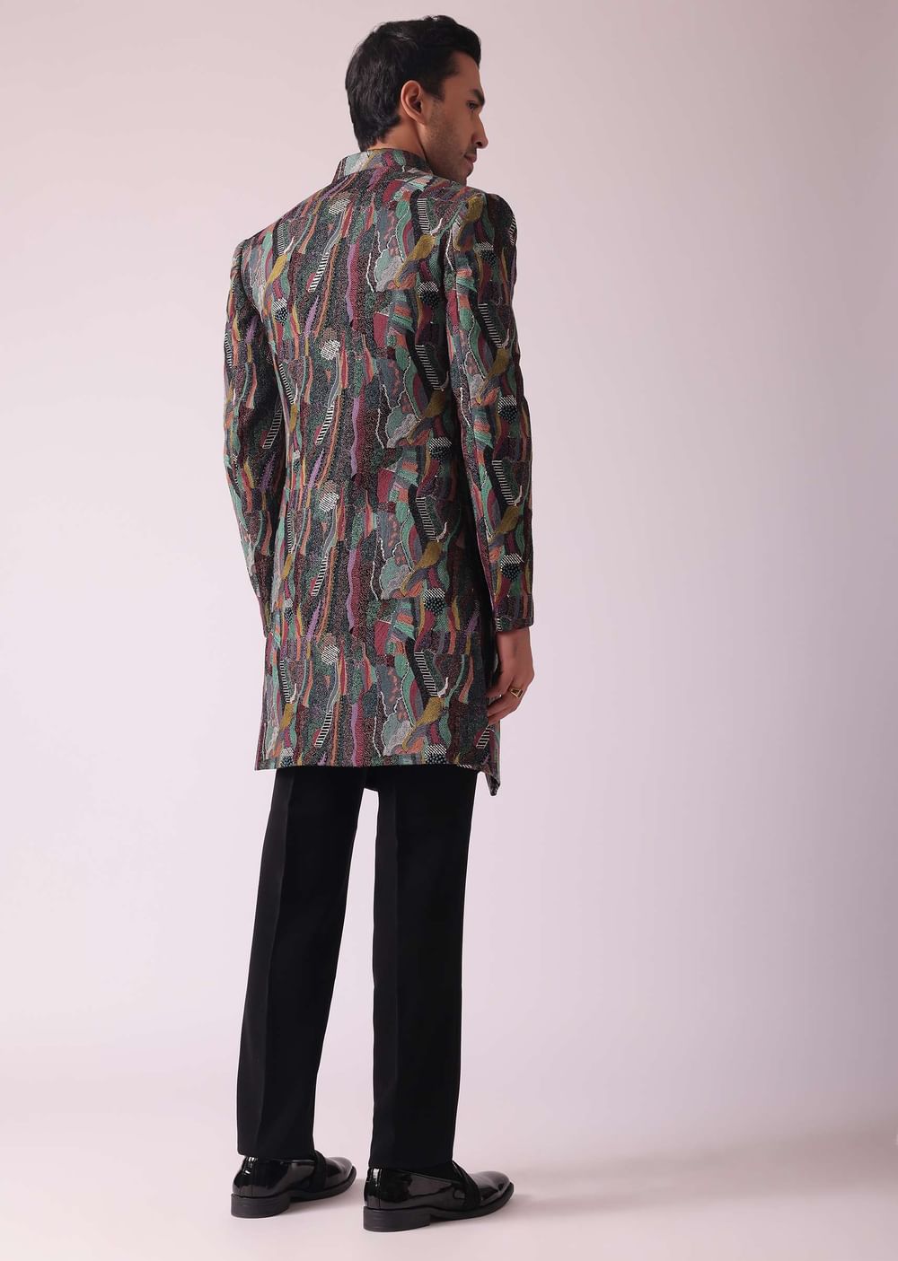 Multicolor Textured Indowestern In Velvet