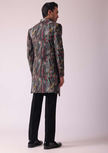 Multicolor Textured Indowestern In Velvet
