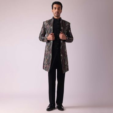 Multicolor Textured Indowestern In Velvet