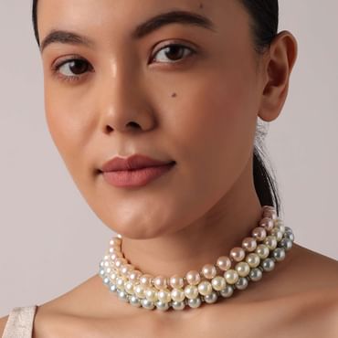 Multicolor Three Layered Pearl Choker