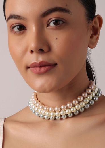 Multicolor Three Layered Pearl Choker