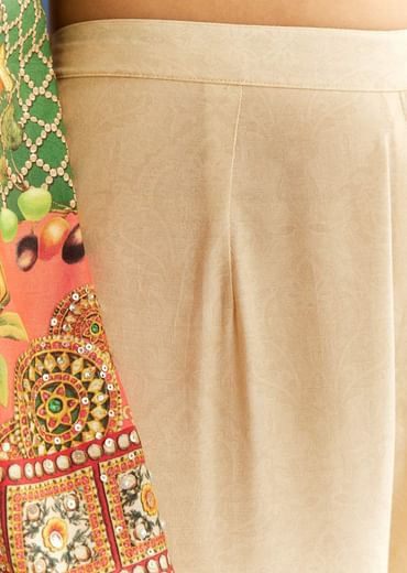 Multicolour Cotton Muslin Printed Kurta With A Line Cut And Printed Palazzo