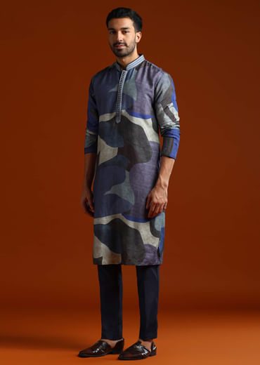 Multicolour Kurta Set For Men With Abstract Print