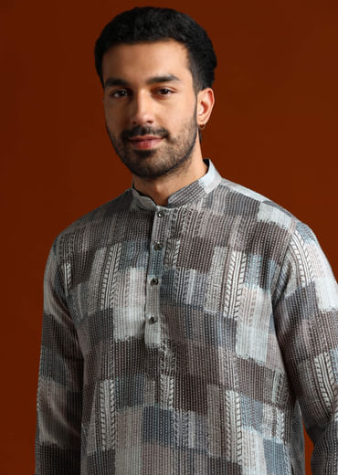 Multicolour Kurta Set For Men With Heavy Kantha Work
