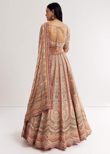 Multicolour Printed Stone Cutdana Embroidered Lehenga With Crepe Dupatta