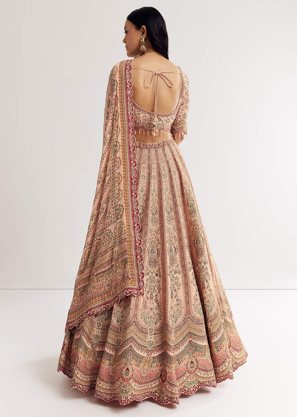 Multicolour Printed Stone Cutdana Embroidered Lehenga With Crepe Dupatta