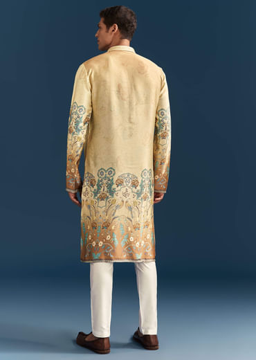 Multicolour Silk Kurta Set For Men With Abstract Print