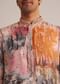 Multicolour Printed Silk Kurta Set With Mirror Work