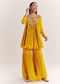 Mustard Chinon Flared Kurta With Thread Work
