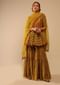 Mustard Sharara Suit In Cotton Blend With Peplum Kurti Adorned In Floral Print And Thread Embroidery