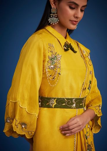 Mustard Tissue Embroidered Dhoti Set