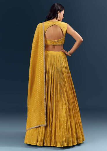 Mustard Yellow Banarasi Silk Bridesmaid Lehenga With Intricate Hand Embroidery